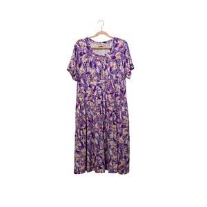 LOGO Lori Goldstein Lavender Abstract Animal Print Drop Waist Midi Dress LARGE